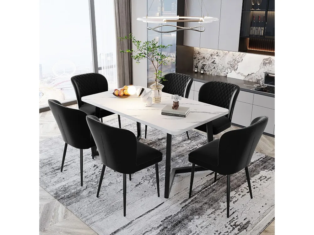 Set van 6 fluwelen eetkamerstoelen - metalen poten - zwart Merax