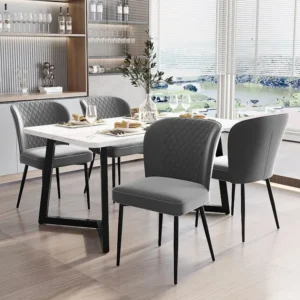Set van 4 fluwelen eetkamerstoelen - metalen poten - grijs Merax