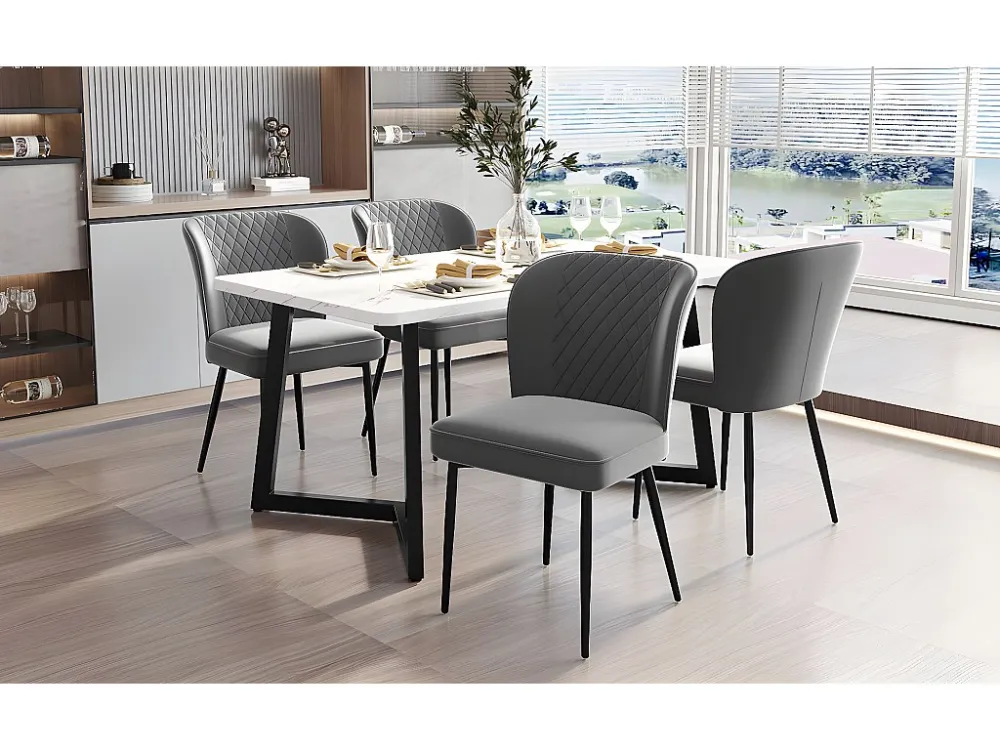 Set van 4 fluwelen eetkamerstoelen - metalen poten - grijs Merax