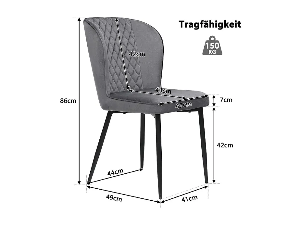 Set van 4 fluwelen eetkamerstoelen - metalen poten - grijs Merax
