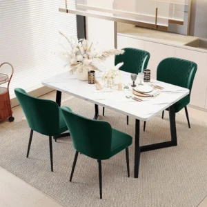 Set van 4 fluwelen eetkamerstoelen - metalen poten - groen Merax