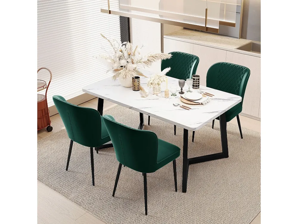 Set van 4 fluwelen eetkamerstoelen - metalen poten - groen Merax