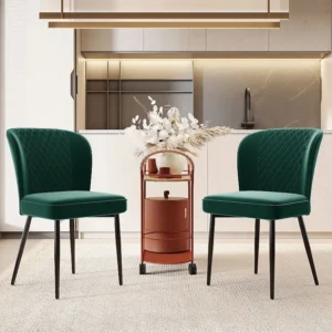 Set van 2 fluwelen eetkamerstoelen - metalen poten - groen Merax