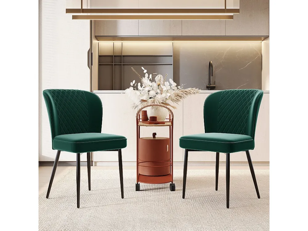 Set van 2 fluwelen eetkamerstoelen - metalen poten - groen Merax