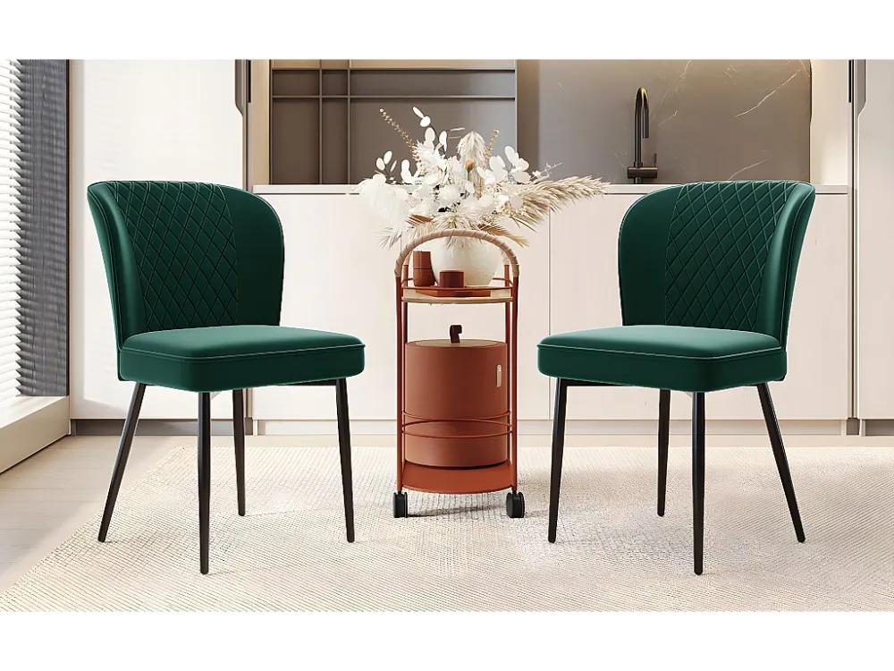 Set van 2 fluwelen eetkamerstoelen - metalen poten - groen Merax