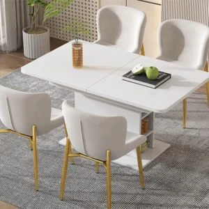 Set van 4 stoelen - fluweel - goud metalen poten - beige Merax