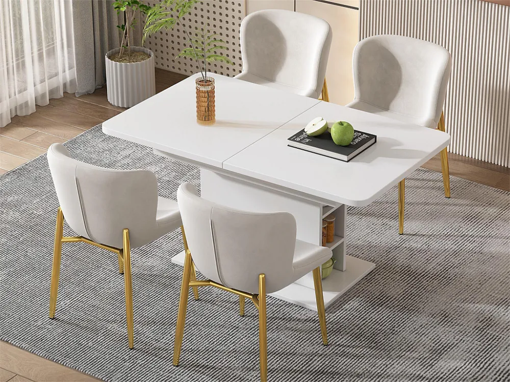 Set van 4 stoelen - fluweel - goud metalen poten - beige Merax