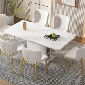 Set van 6 stoelen - fluweel - gouden metalen poten - beige Merax