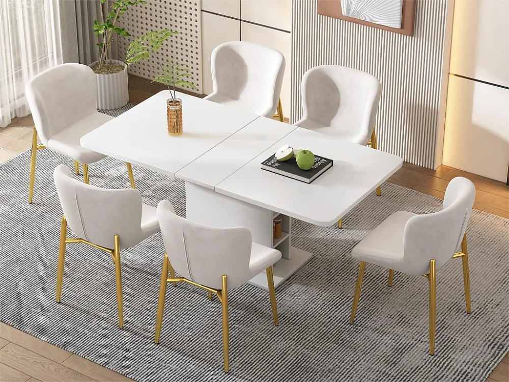 Set van 6 stoelen - fluweel - gouden metalen poten - beige Merax