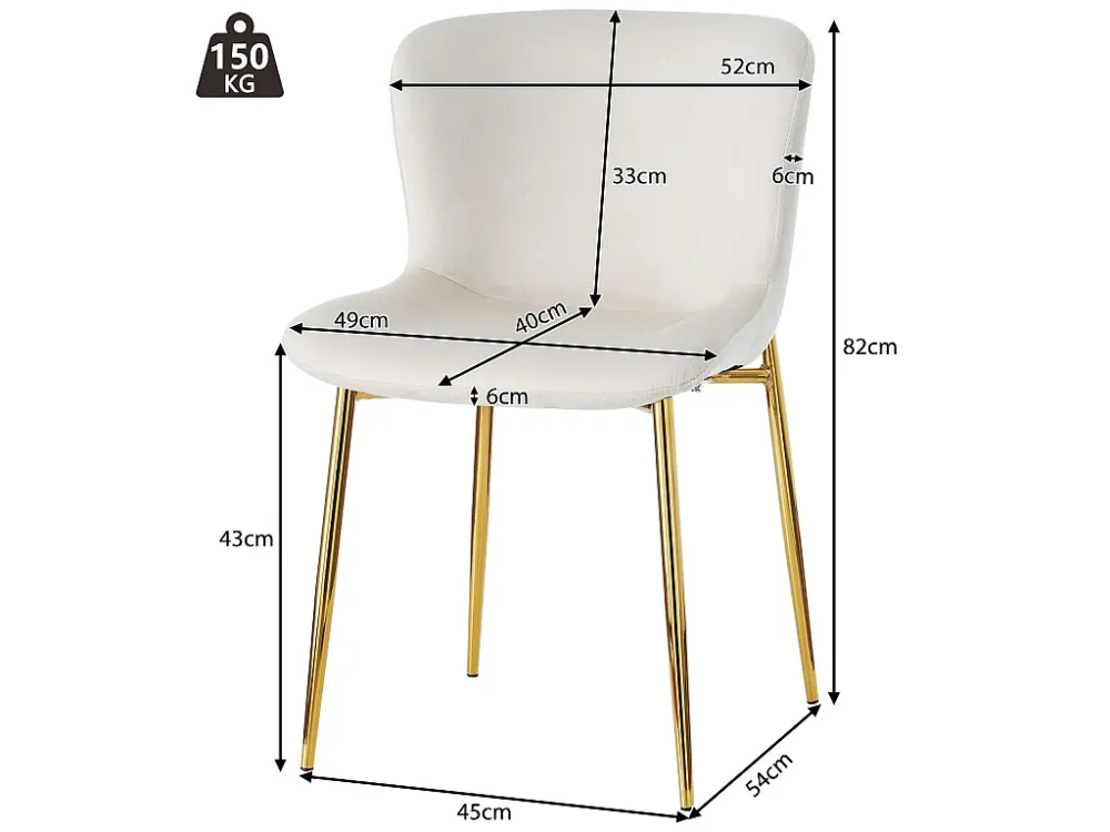 Set van 6 stoelen - fluweel - gouden metalen poten - beige Merax