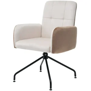 Draaistoel bekleed met fluweel met armleuningen - vierkante structuur - Beige ModernLuxe