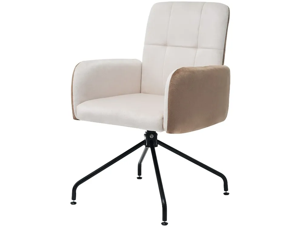 Draaistoel bekleed met fluweel met armleuningen - vierkante structuur - Beige ModernLuxe