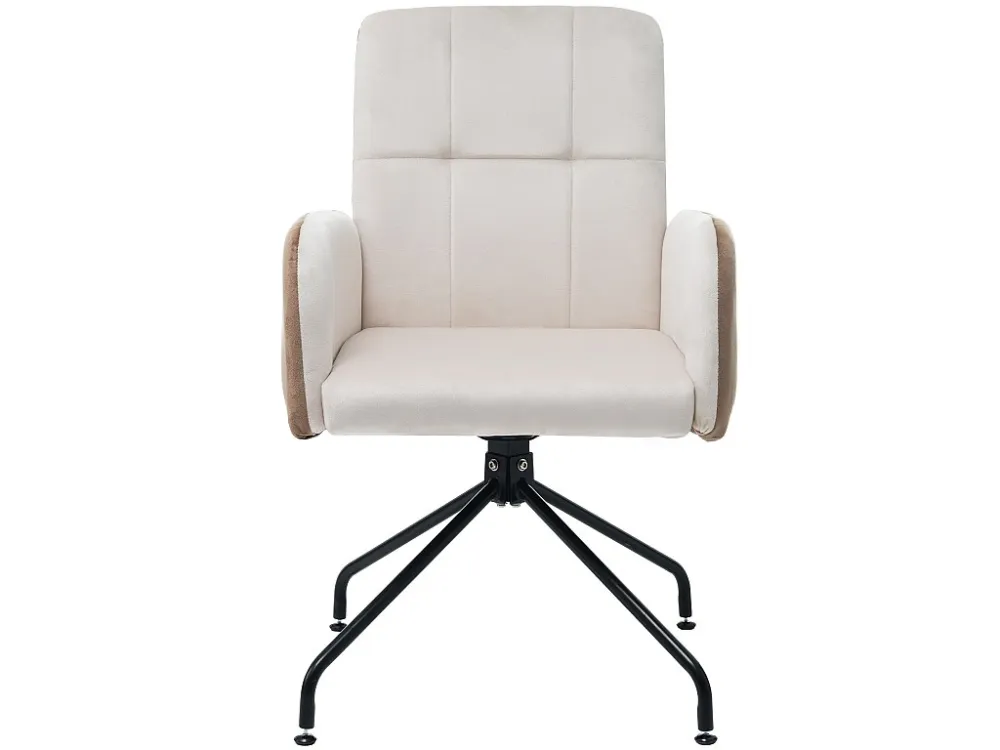 Draaistoel bekleed met fluweel met armleuningen - vierkante structuur - Beige ModernLuxe