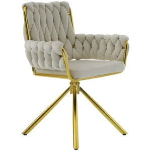 Fluwelen draaistoel met armleuningen - goud metalen poten - Beige ModernLuxe