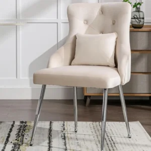 Fluwelen gestoffeerde stoel met kussen - Beige ModernLuxe