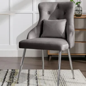 Fluwelen gestoffeerde stoel met kussen - Grijs ModernLuxe