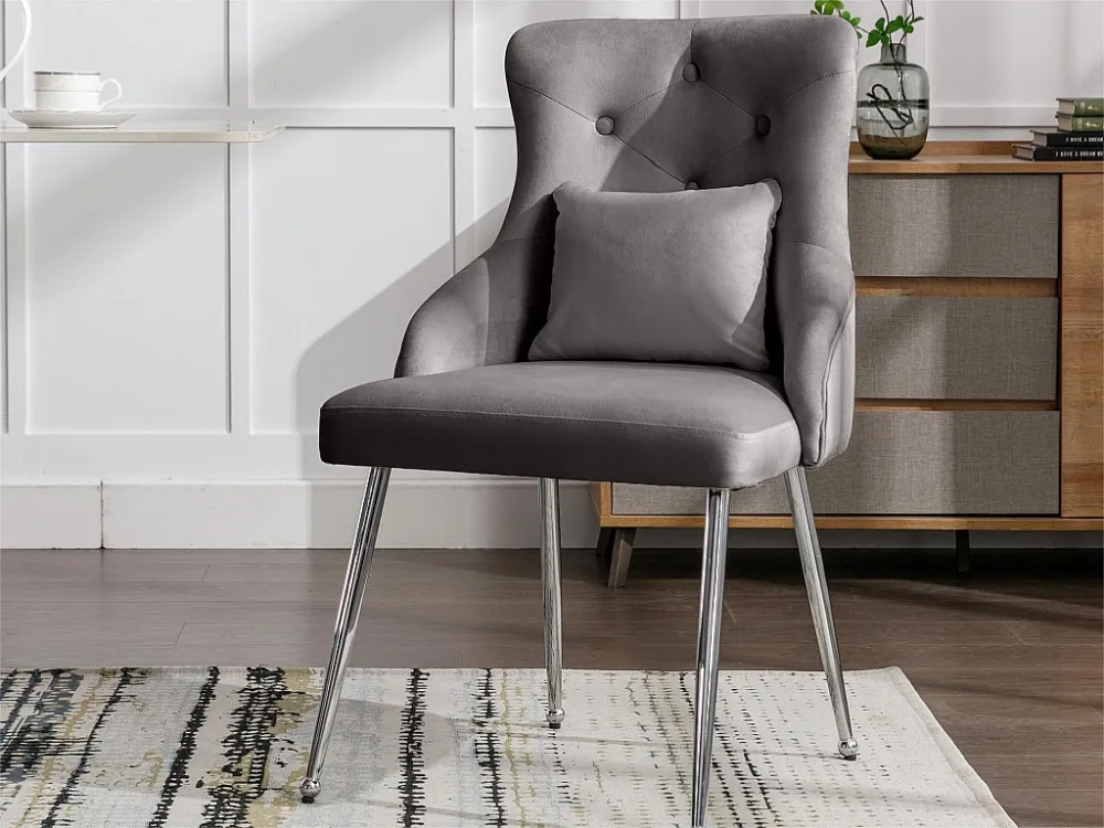 Fluwelen gestoffeerde stoel met kussen - Grijs ModernLuxe