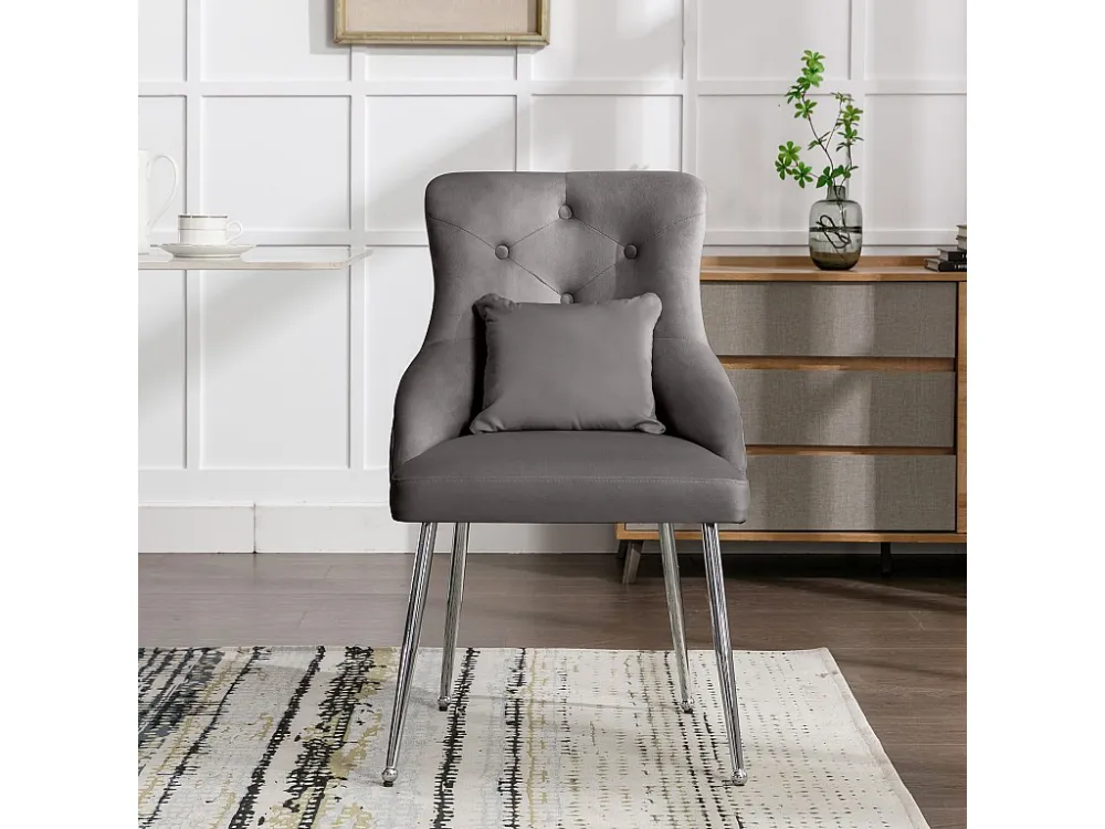 Fluwelen gestoffeerde stoel met kussen - Grijs ModernLuxe