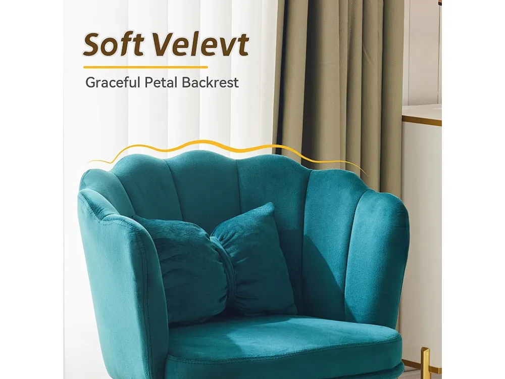 1 Fluwelen stoel - met bloemblaadjevormige rugleuning - goud metalen poten - dennengroen ModernLuxe