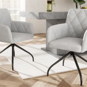 Set van 2 360° draaibare stoelen - fluwelen stof - rugleuning ruitpatroon - Grijs ModernLuxe