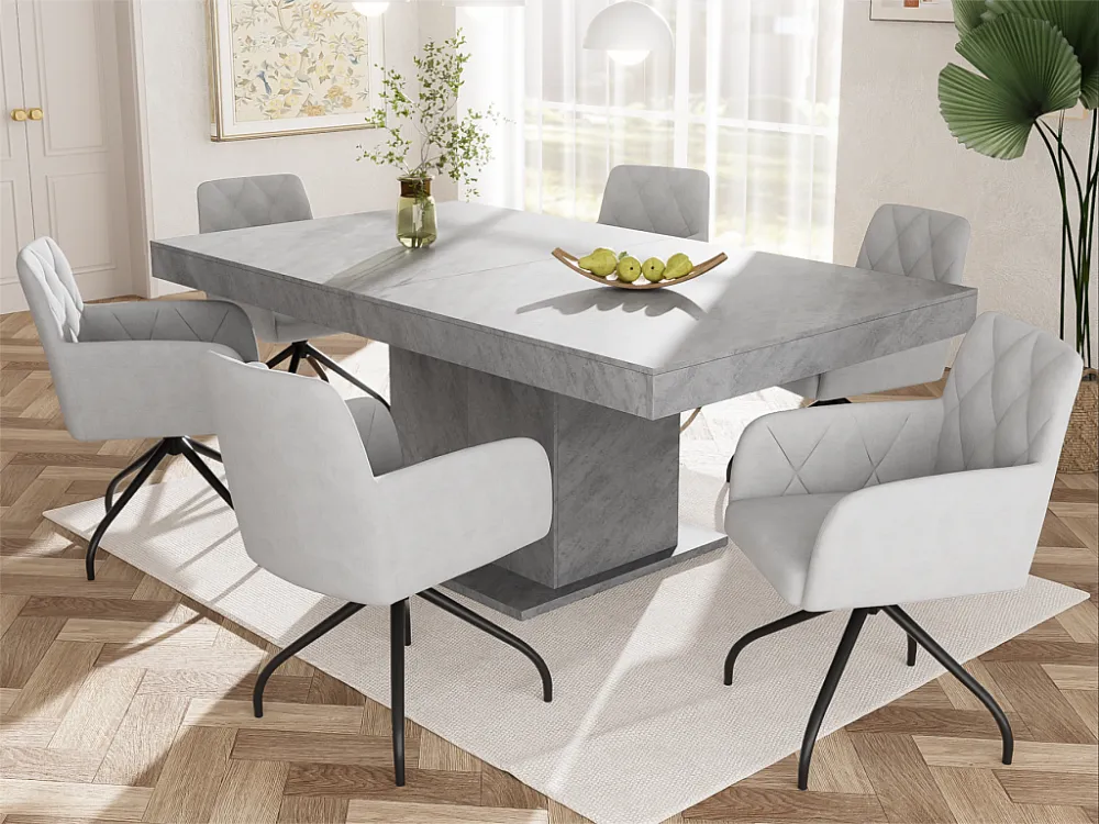Set van 6 360° draaistoelen - fluwelen stof - rugleuning ruitpatroon - Grijs ModernLuxe