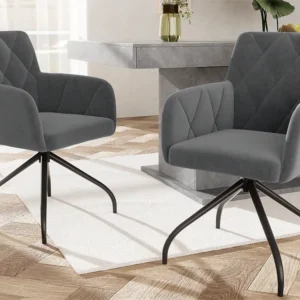 Set van 2 360° draaistoelen - fluwelen stof - rugleuning ruitpatroon - Zwart ModernLuxe