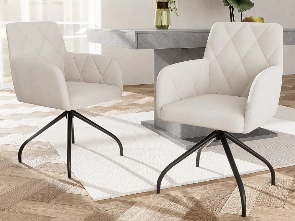 Set van 2 360° draaistoelen - fluwelen stof - rugleuning ruitpatroon - Beige ModernLuxe