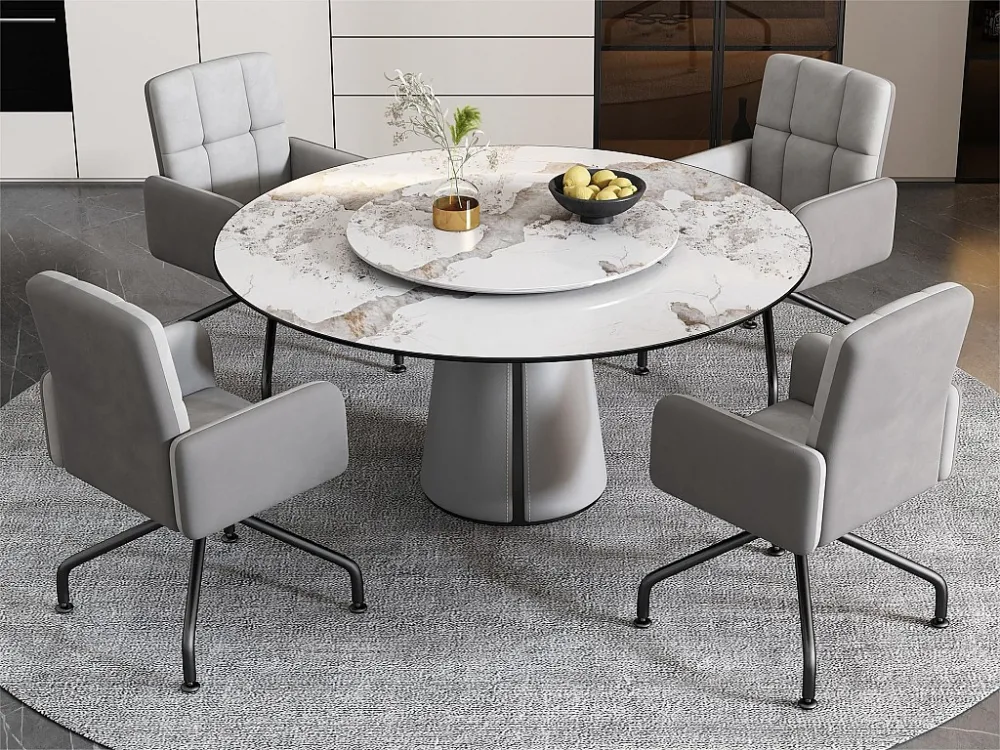 Set van 4 Draaistoelen bekleed met fluweel met armleuningen - vierkante structuur - Grijs ModernLuxe