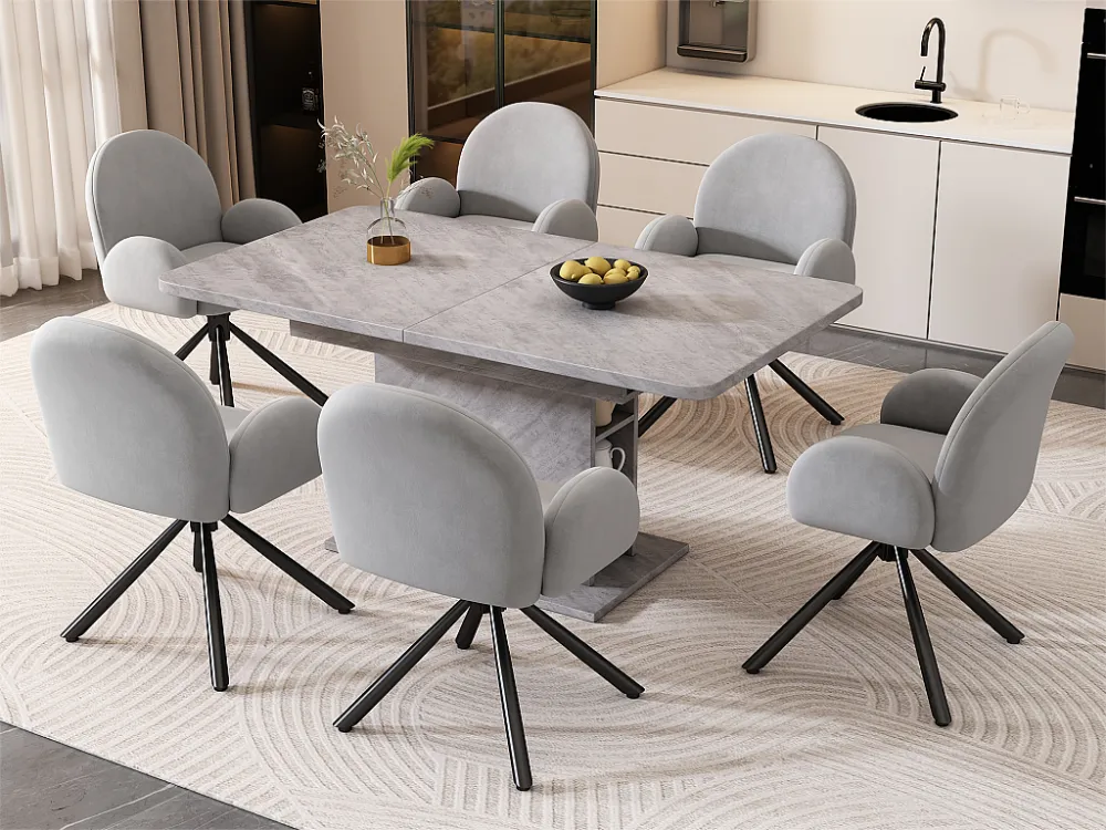Set van 6 Draaistoelen met armleuningen - fluwelen stof - moderne stijl - Grijs ModernLuxe