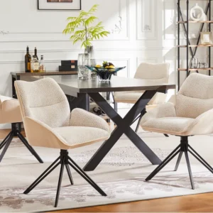Set van 4 eetkamerstoelen - 360° draaibaar - sherpa stof - Wit ModernLuxe