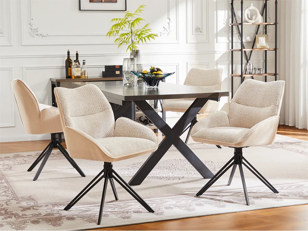 Set van 4 eetkamerstoelen - 360° draaibaar - sherpa stof - Wit ModernLuxe