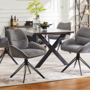 Set van 4 eetkamerstoelen - 360° draaibaar - sherpa stof - Grijs ModernLuxe