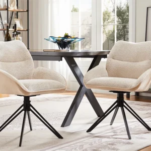 Set van 2 eetkamerstoelen - 360° draaibaar - sherpa stof - Wit ModernLuxe