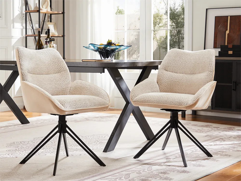 Set van 2 eetkamerstoelen - 360° draaibaar - sherpa stof - Wit ModernLuxe