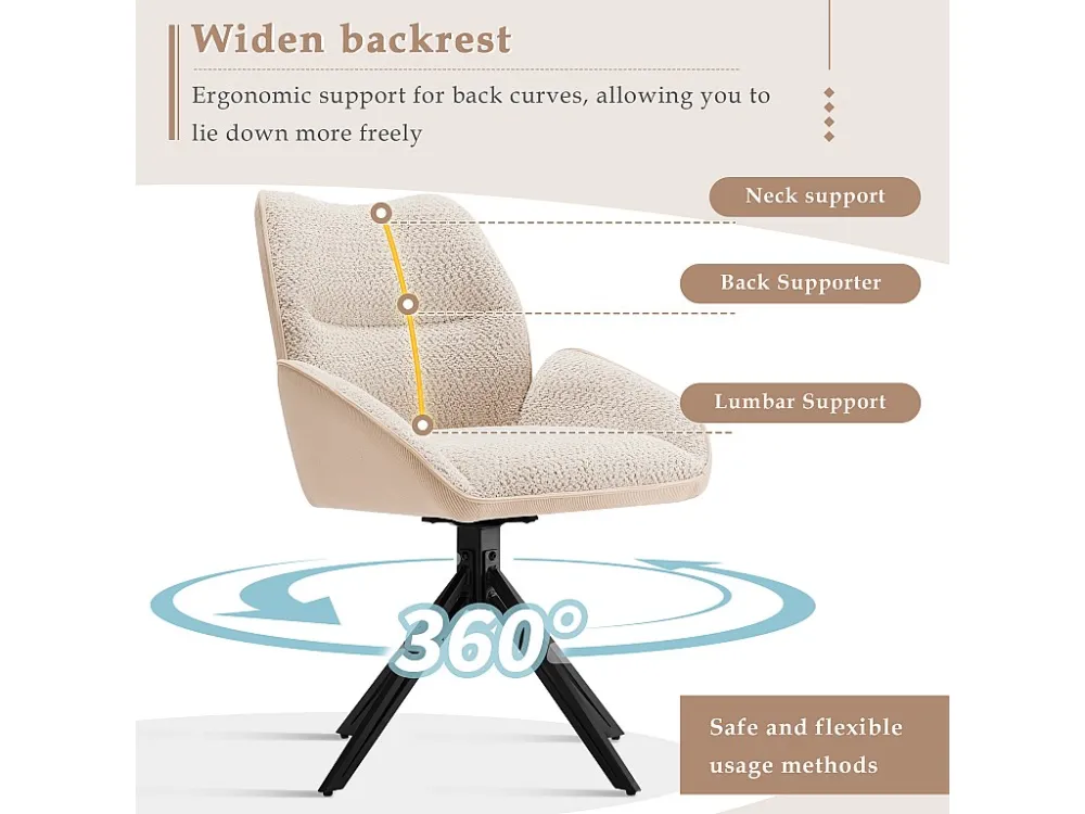Set van 2 eetkamerstoelen - 360° draaibaar - sherpa stof - Wit ModernLuxe