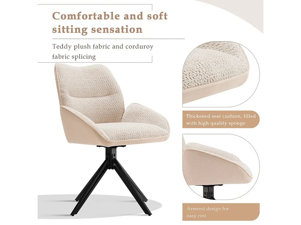 Set van 2 eetkamerstoelen - 360° draaibaar - sherpa stof - Wit ModernLuxe