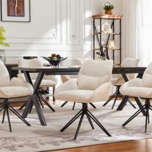 Set van 6 eetkamerstoelen - 360° draaibaar - sherpa stof - Wit ModernLuxe