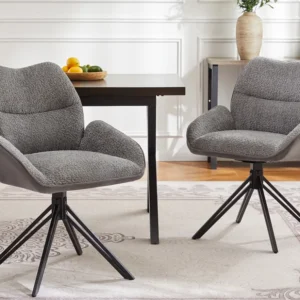 Set van 2 eetkamerstoelen - 360° draaibaar - sherpa stof - Grijs ModernLuxe