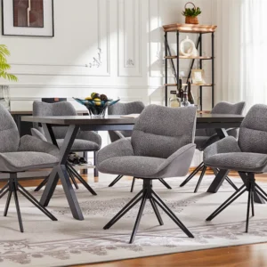 Set van 6 eetkamerstoelen - 360° draaibaar - sherpa stof - Grijs ModernLuxe