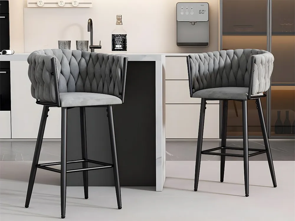 Set van 2 eetkamerstoelen - fluwelen stof - metalen poten - Grijs ModernLuxe