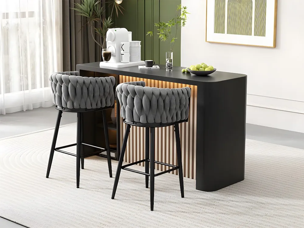 Set van 2 eetkamerstoelen - fluwelen stof - metalen poten - Grijs ModernLuxe