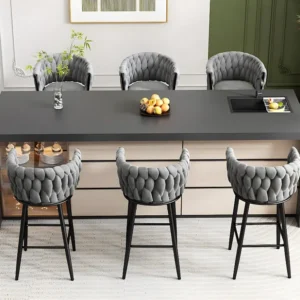 Set van 6 eetkamerstoelen - fluwelen stof - metalen poten - Grijs ModernLuxe