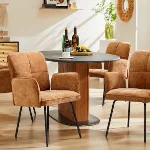 Set van 4 Eetkamerstoelen - met armleuningen - metalen poten - Bruin ModernLuxe