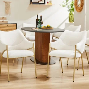 Set van 6 eetkamerstoelen met armleuningen - sherpa stof - moderne stijl - Beige ModernLuxe