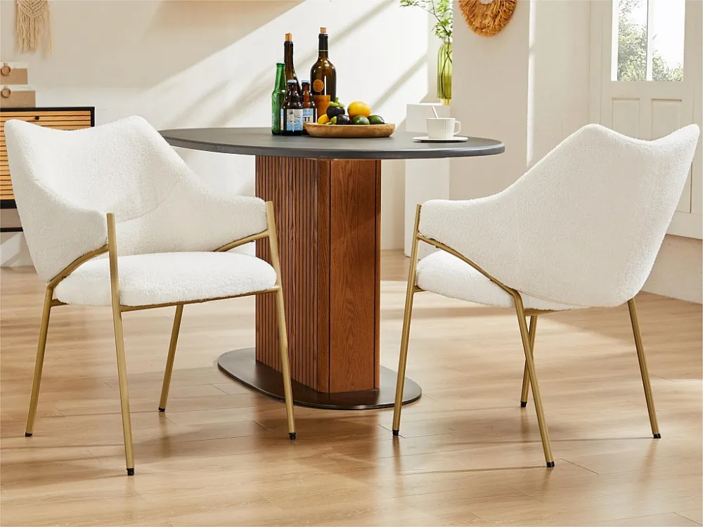 Set van 2 eetkamerstoelen met armleuningen - sherpa stof - moderne stijl - Beige ModernLuxe