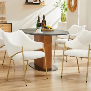 Set van 4 eetkamerstoelen met armleuningen - sherpa stof - moderne stijl - Beige ModernLuxe
