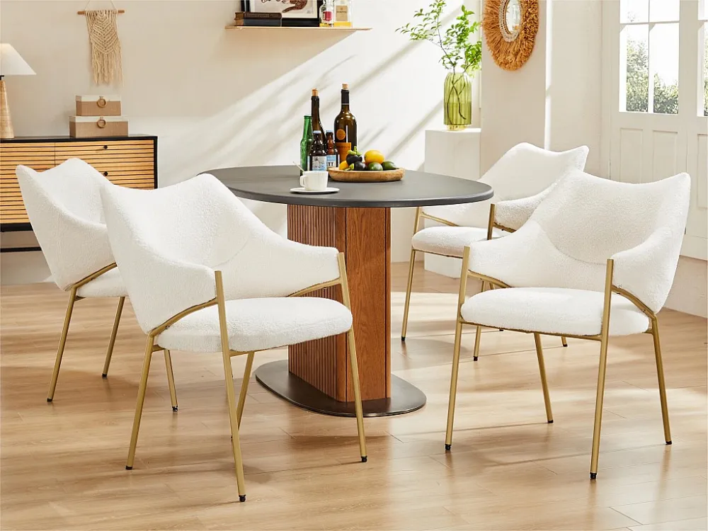 Set van 4 eetkamerstoelen met armleuningen - sherpa stof - moderne stijl - Beige ModernLuxe