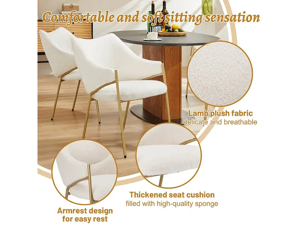 Set van 4 eetkamerstoelen met armleuningen - sherpa stof - moderne stijl - Beige ModernLuxe
