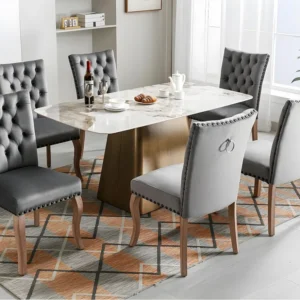 Set van 6 fluweel beklede stoelen - massief houten frame - grijs ModernLuxe