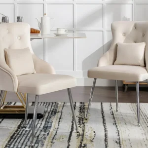 Set van 2 fluweel beklede stoelen met kussen - Beige ModernLuxe